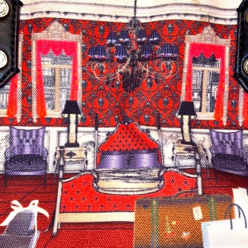 LOVE MOSCHINO AS IS hotel print red tote bag-inside ZIP pocket flawless interior - Picture 6 of 6